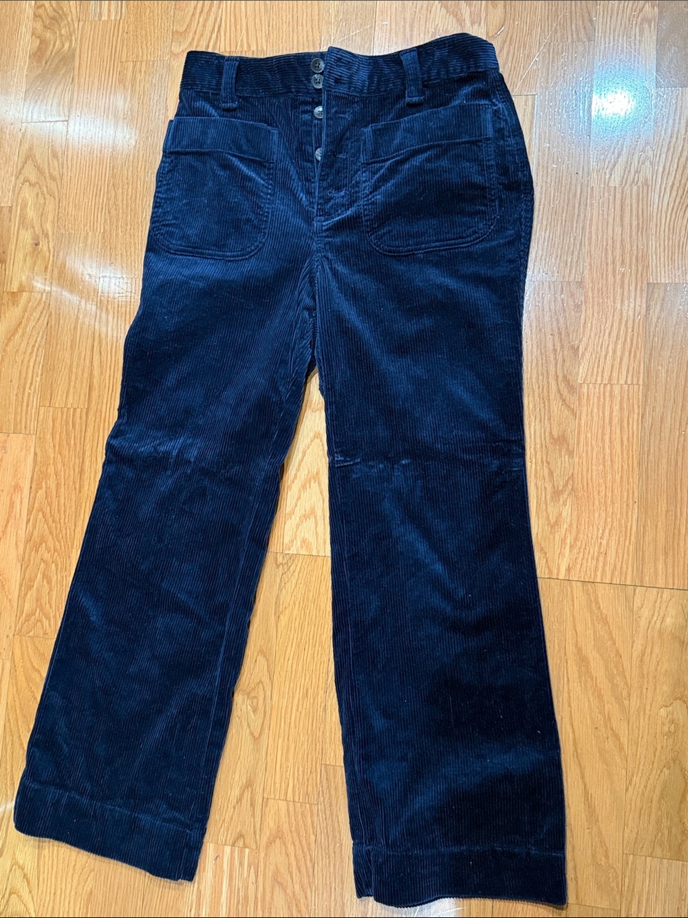Navy Corduroy Wide-Leg Trousers - Classic High-Rise